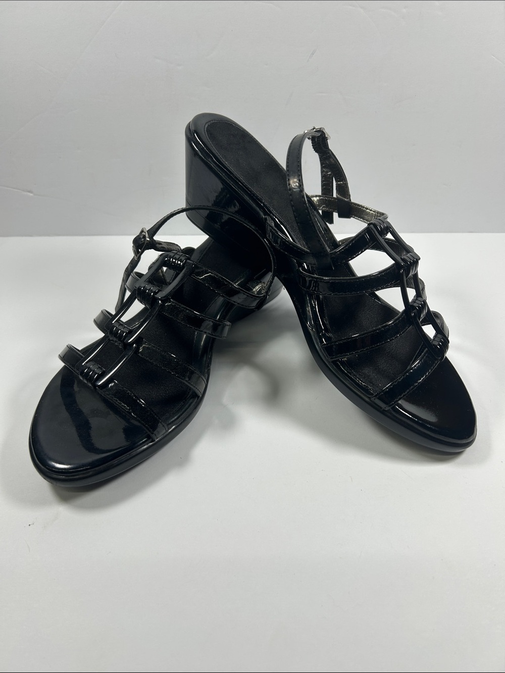 Mootsies Tootsies Black Patent Strappy Block-Heel Sandals